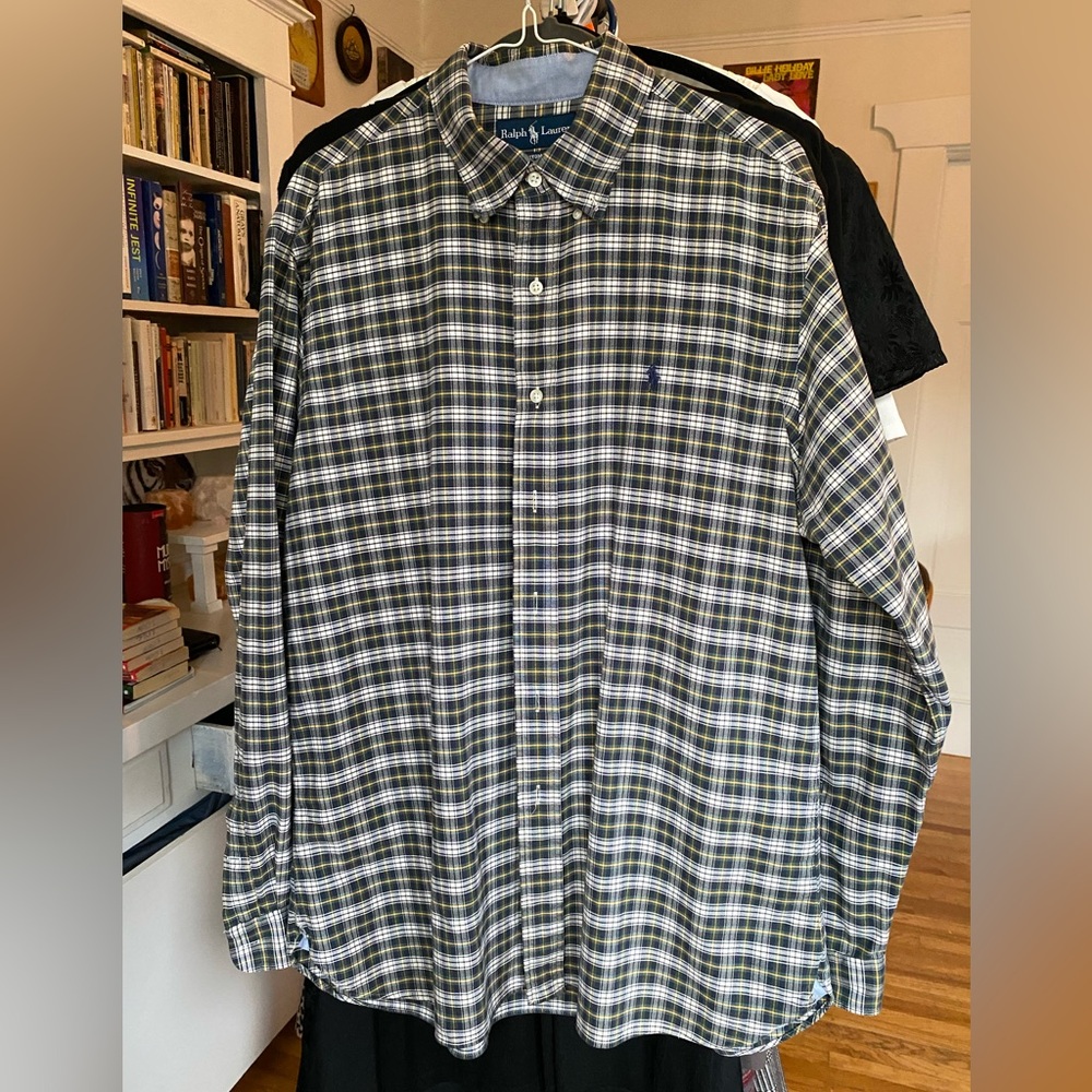 Ralph Lauren button down plaid cotton long sleeved shirt. Size Large